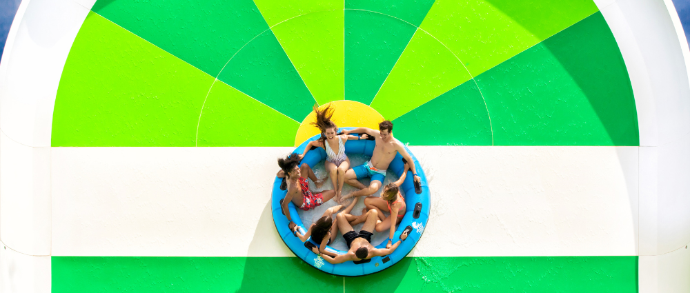 Island H2O Girl floating in a tube on the lazy river