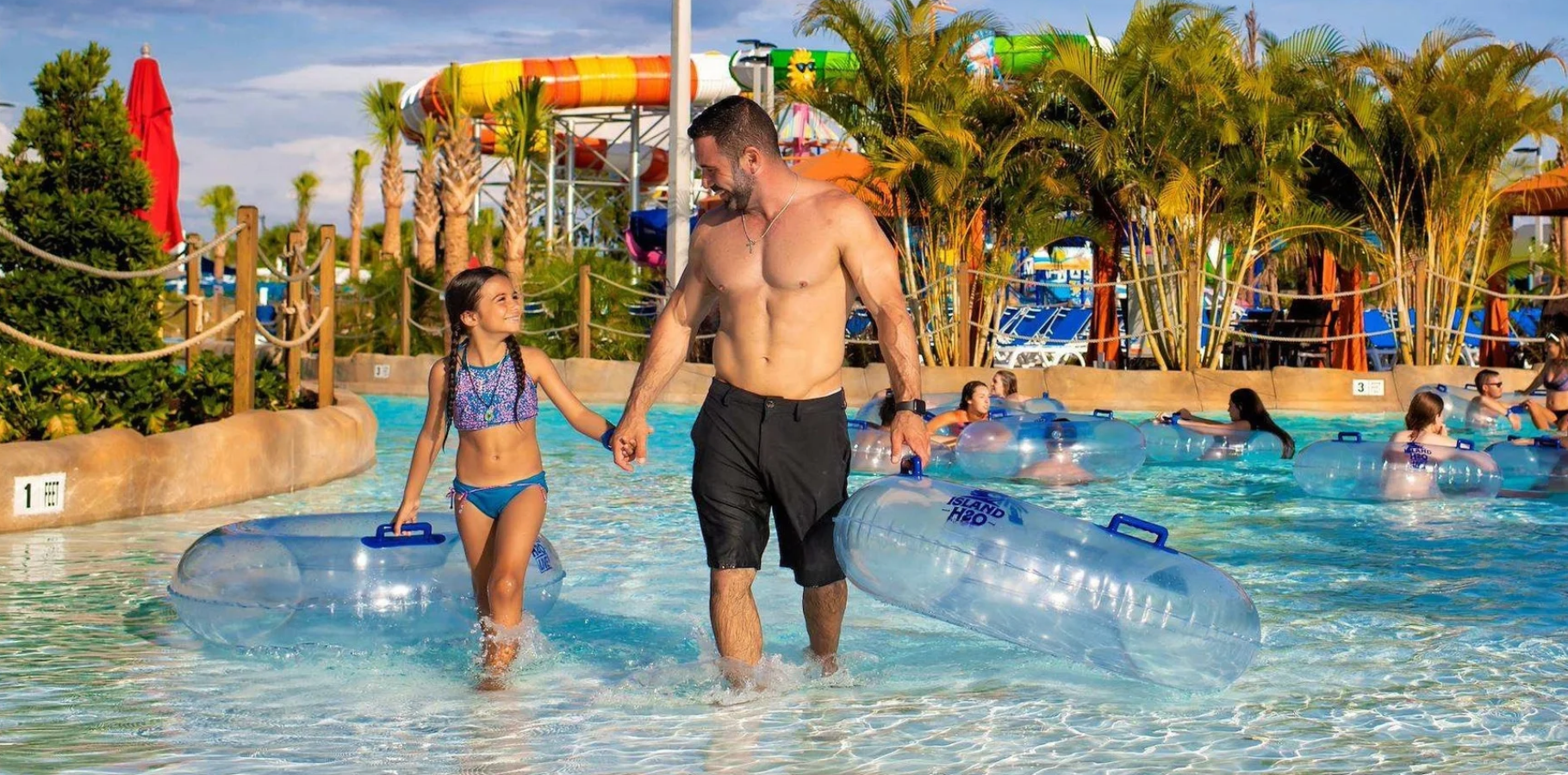 Girl floating in the lazy river